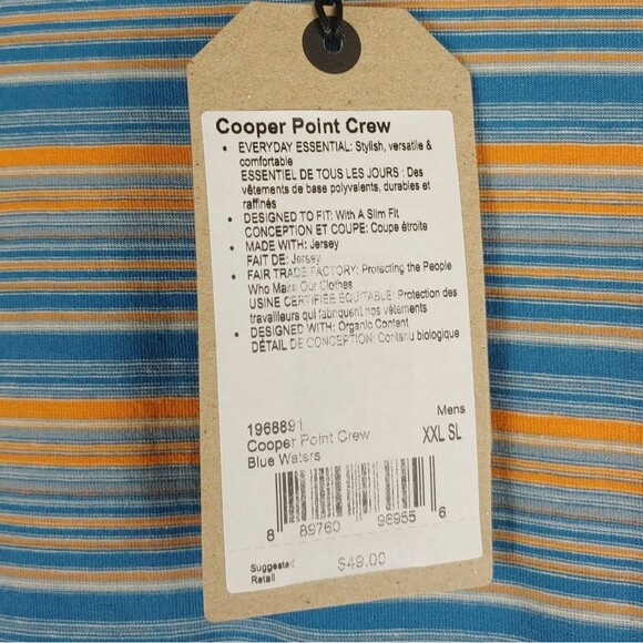 Prana Men's Cooper Point Crew tee shirt Organic Cotton Striped size XXL - Picture 7 of 12